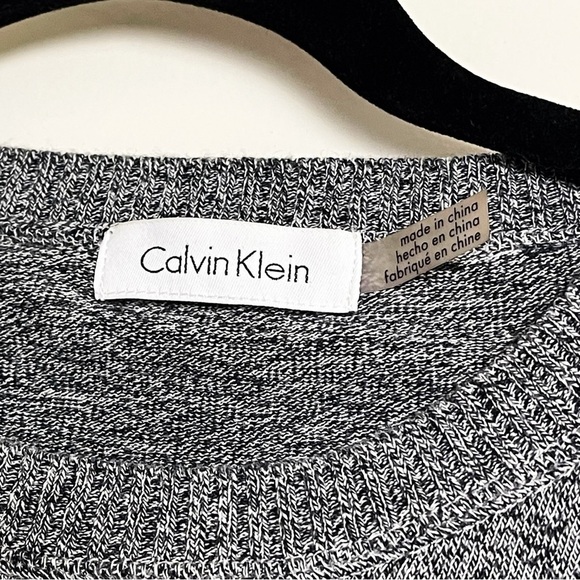 CALVIN KLEIN Heather Gray Tunic Sweater Top with Faux Blouse 3/4 Sleeve - Picture 4 of 10